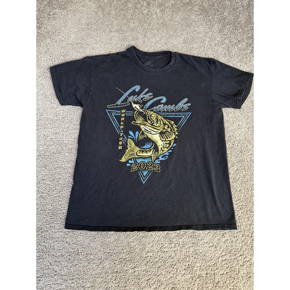 Luke Combs Shirt Mens M Black Bass Fish Graphic Crew Neck Cotton Tagless